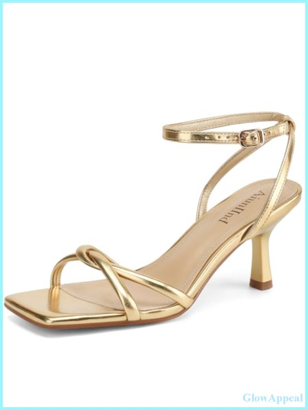Faux Leather Kitten Heel Sandals Strappy Square Open Toe Ankle Strap